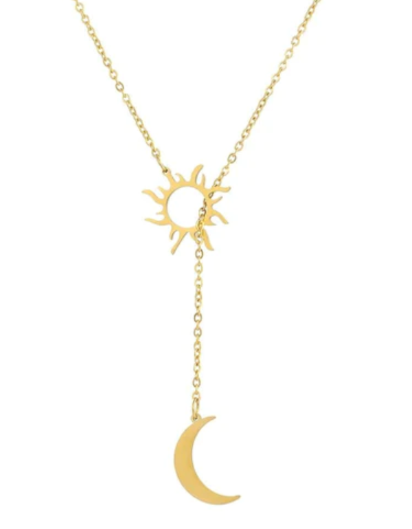 Women's Sun and Moon Necklace in Stainless Steel
