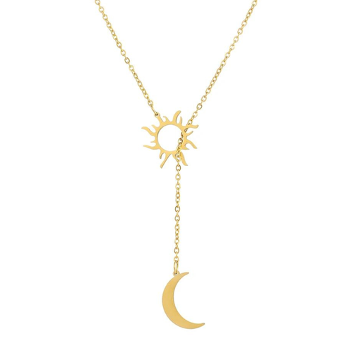 Women's Sun and Moon Necklace in Stainless Steel